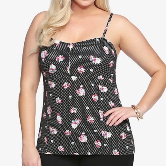TORRID 3 Plus Size Floral Polka Dot Bustier Cami Black White Polka Dot Tank Top - Picture 1 of 15